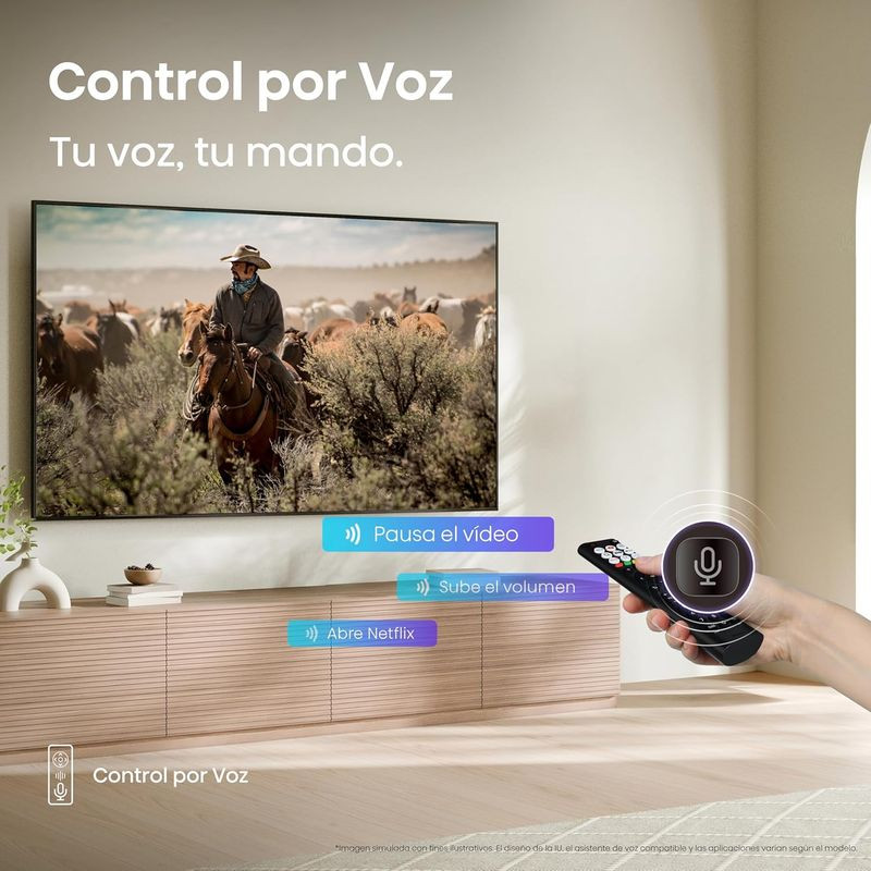 Téléviseur Hisense 65E63QT 65 pouces 4K UHD VA avec Dolby Vision, cadre fin noir, pieds écartés, écran affichant joueurs et logos partenaires Real Madrid - Ítem3