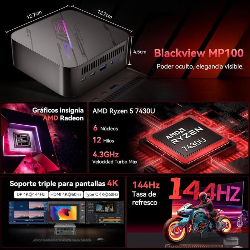 Mini PC Blackview MP100 Ryzen 7430U 16 GB/512 GB SSD Wi-Fi 6 WIN11 Pro - Ítem1