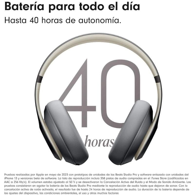 Beats Studio Pro ANC Gris Sable casque circum-aural élégant, arceau beige, coussinets gris, design épuré, Bluetooth, promesse de 40 h d’autonomie