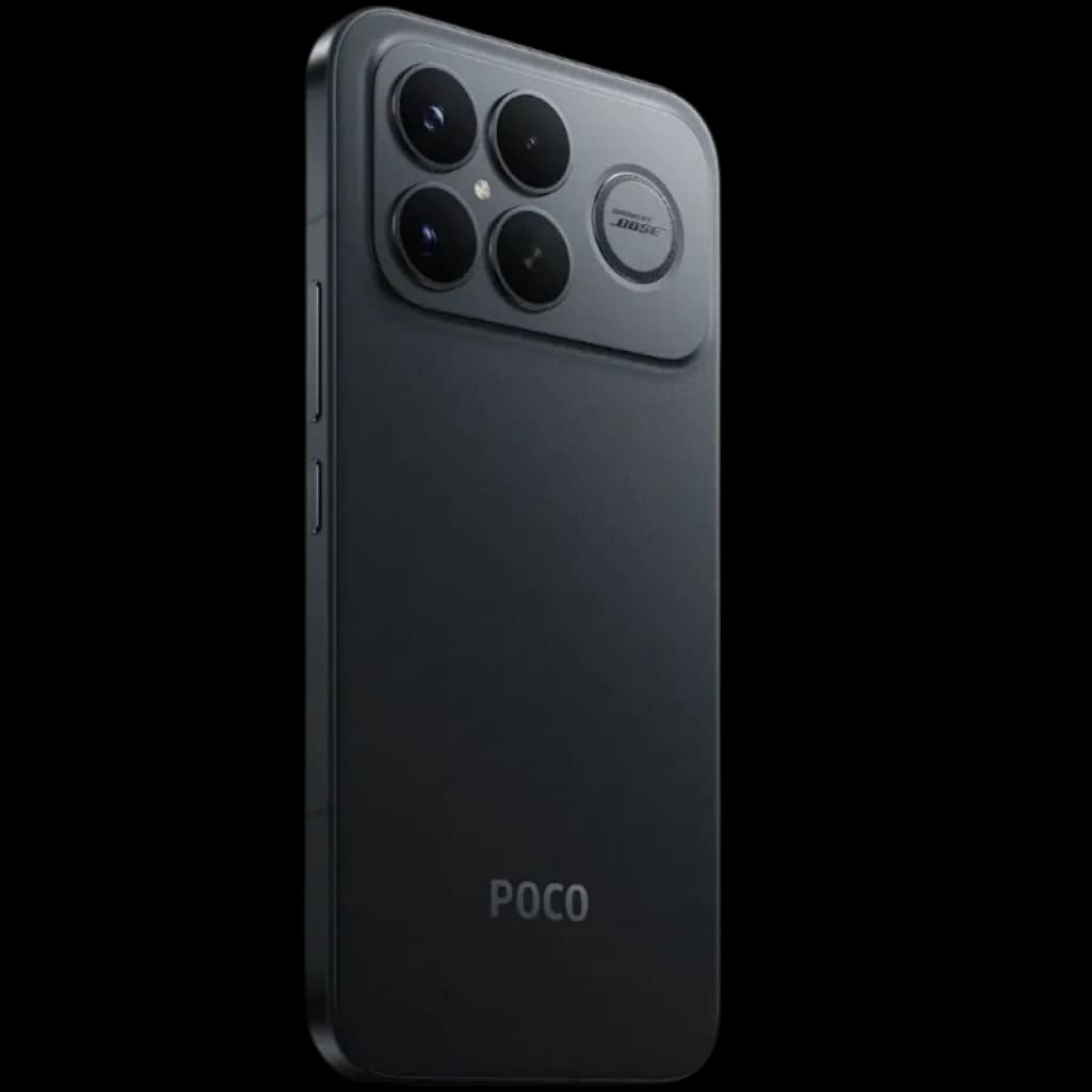 Xiaomi Poco F8 Ultra 5G 16GB/512GB negro con acabado mate, bordes rectos y módulo trasero con cuatro lentes grandes y flash integrado