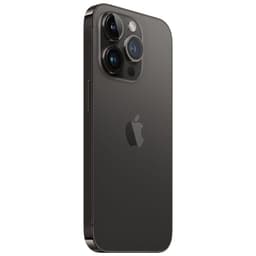 iPhone 14 Pro 128 Go noir reconditionné état premium, dos en verre sombre, cadre acier brillant, triple capteur photo pro avec grand module et flash quadri