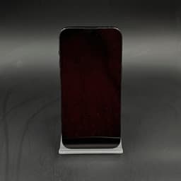 iPhone 14 Pro 128 Go Noir reconditionné Premium, écran bord à bord sombre, bords métalliques, posé sur support blanc, design élégant et minimaliste