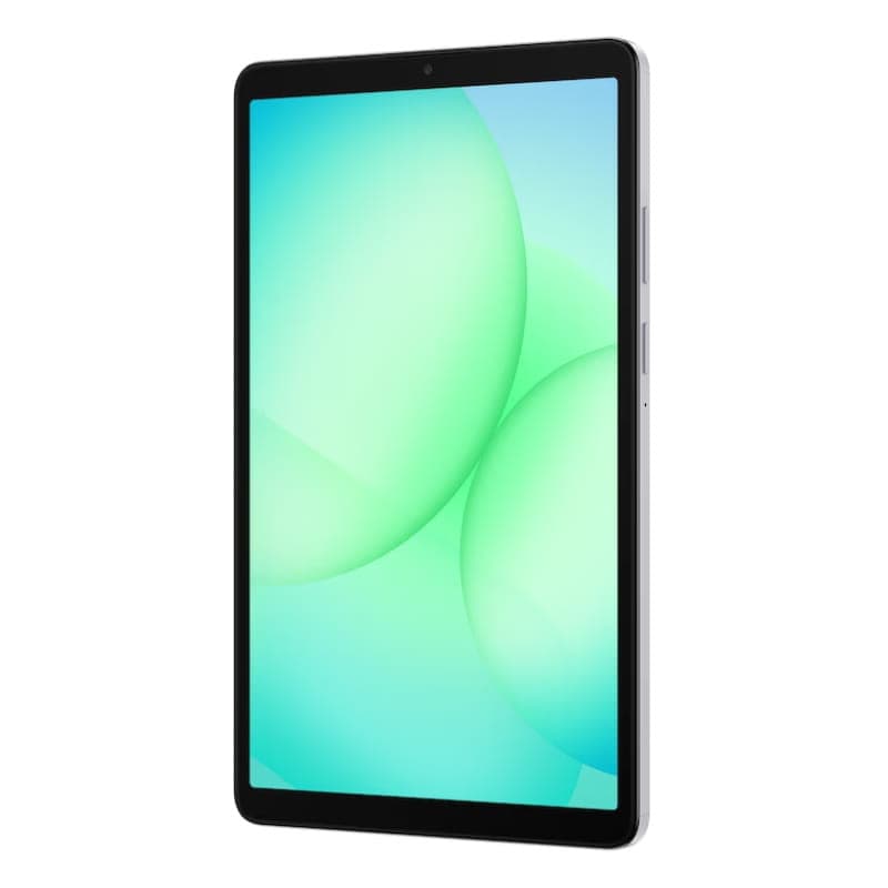 Tablette argentée aux bords fins, écran 8,7 pouces lumineux, caméra frontale centrée, boutons latéraux discrets, design épuré Samsung Galaxy Tab A11 4G