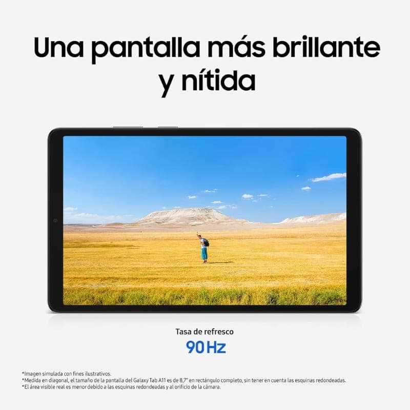 Tablette Samsung Galaxy Tab A11 8,7 argent avec écran large et bords fins, affichage vidéo, haut‑parleurs stéréo compatibles Dolby Atmos, design élégant