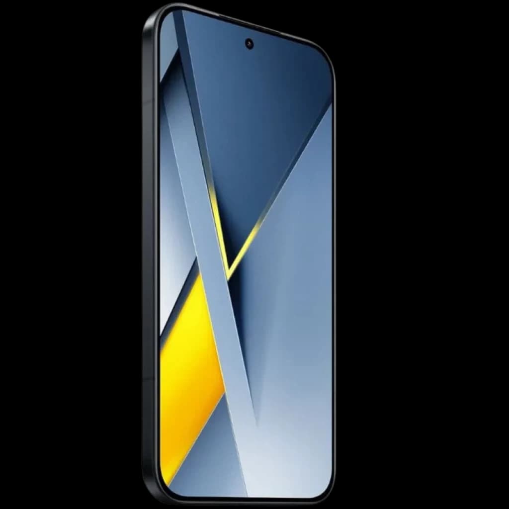 Xiaomi Poco F8 Ultra 5G negro con pantalla amplia sin marcos, cámara frontal en orificio central y bordes rectos; diseño moderno 12GB RAM 256GB almacenamiento