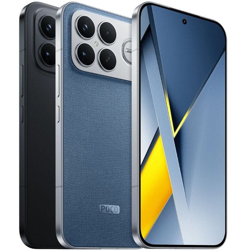 Xiaomi Poco F8 Ultra 5G 16GB/512GB Blue Denim con trasera textil azul, marco metálico recto, triple cámara grande y pantalla frontal casi sin bordes con