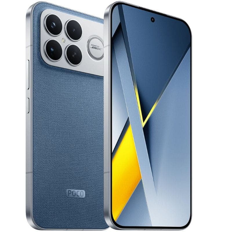 Xiaomi Poco F8 Ultra 5G 16GB/512GB Blue Denim con tapa trasera texturizada azul, módulo de cámara triple grande con anillo plateado y pantalla casi sin bordes
