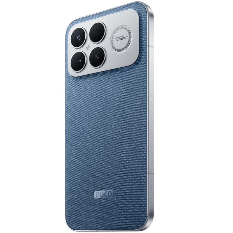 Xiaomi Poco F8 Ultra 5G 16GB/512GB Blue Denim con trasera textil azul, marco metalizado y módulo de cámara cuadrado con cuatro lentes grandes