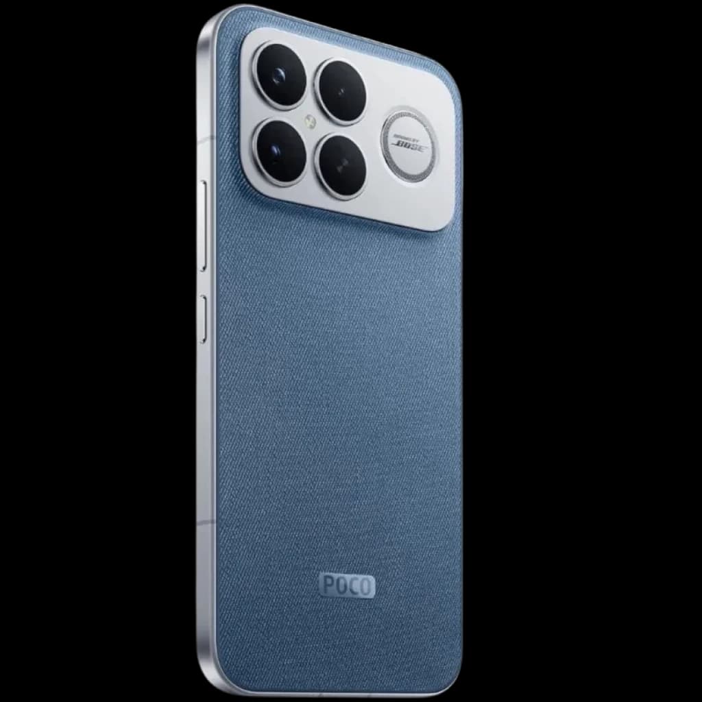 Xiaomi Poco F8 Ultra 5G 12GB/256GB Blue Denim con tapa trasera azul tipo denim, módulo triple de cámara grande con anillo metálico y borde plano plateado