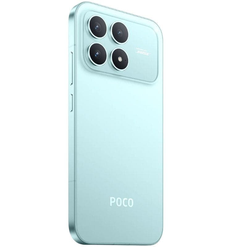 Xiaomi Poco F8 Pro 5G 12GB/512GB Azul: primer plano del chip T1+ con logotipo Mi sobre placa base negra, circuitería detallada y brillo dorado alrededor del