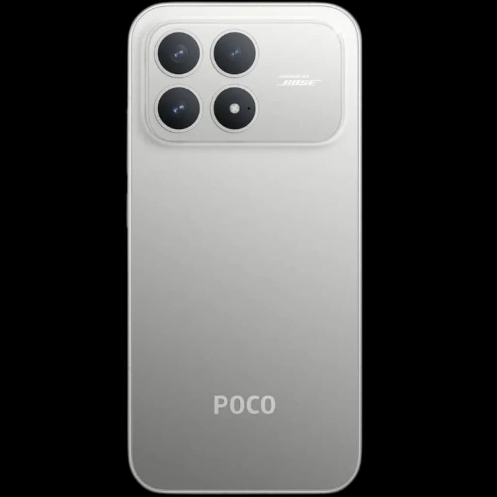 Xiaomi Poco F8 Pro 5G 12GB/256GB Plata con trasera plateada mate, módulo de cámara cuadrado con tres lentes grandes y flash, logo POCO en la parte inferior