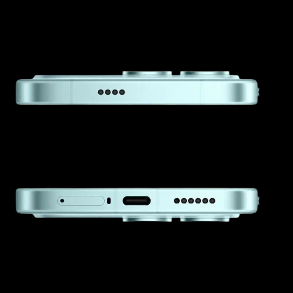 Xiaomi Poco F8 Pro 5G 12GB/256GB Azul mostrado de canto: chasis azul metalizado, doble módulo de cámaras elevado, puerto USB-C, rejillas de altavoz y bandeja