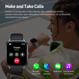 Zeblaze GTS 4 Preto - Relógio inteligente com tela retangular, mostrador digital, chamadas via Bluetooth, notificações, assistente de voz e pulseira preta