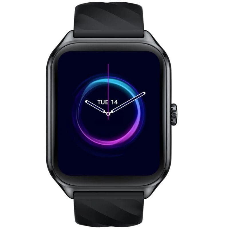 Zeblaze GTS 4 Preto - Relógio inteligente com caixa retangular preta, tela colorida com mostrador analógico digital e pulseira de silicone preta