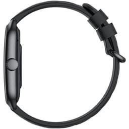 Zeblaze GTS 4 Preto - Relógio inteligente com caixa fina, botão lateral redondo, perfil metálico escuro e pulseira de silicone preta com fecho duplo