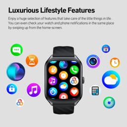 Zeblaze GTS 4 Prateado - Relógio Inteligente com tela quadrada colorida, ícones de apps, pulseira preta texturizada e moldura metálica elegante