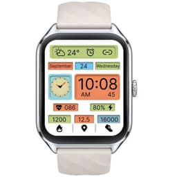 Zeblaze GTS 4 Prateado - Relógio Inteligente com caixa metálica prateada, tela colorida retangular, coroa lateral e pulseira silicone bege