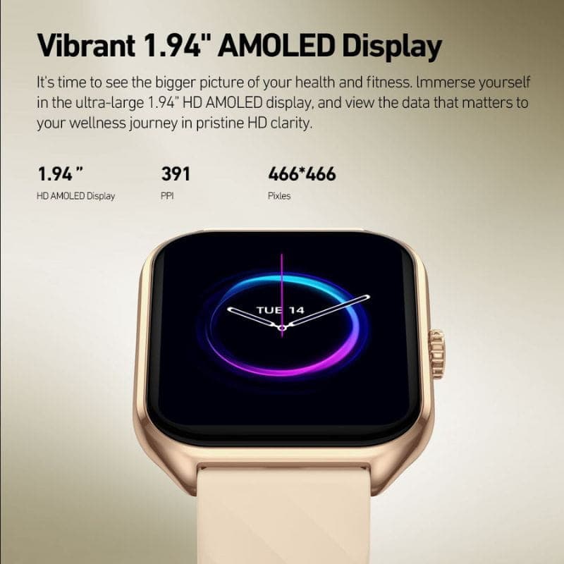 Zeblaze GTS 4 Dourado - Relógio Inteligente com caixa metálica ultrafina 8,7 mm, coroa de operação, tela colorida e pulseira de silicone macia e