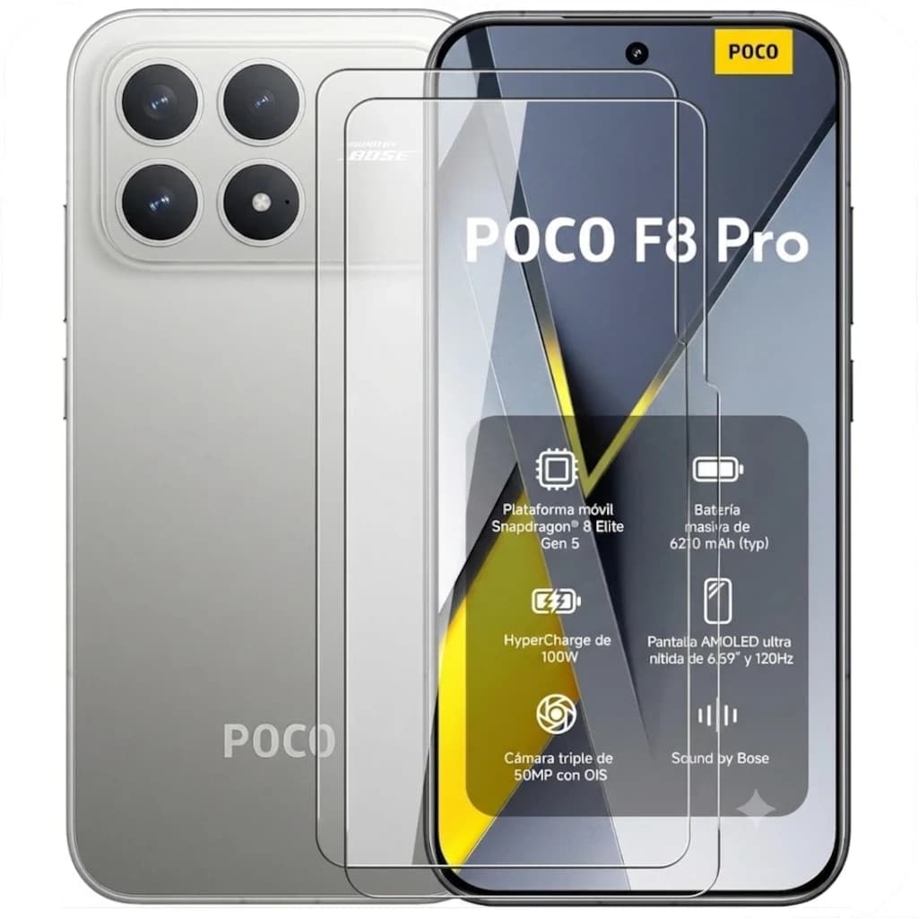 Pack x2 verre trempé 3D pour Xiaomi Poco F8 Pro, couverture écran intégrale, bords arrondis, haute transparence, découpe précise pour caméra et capteurs