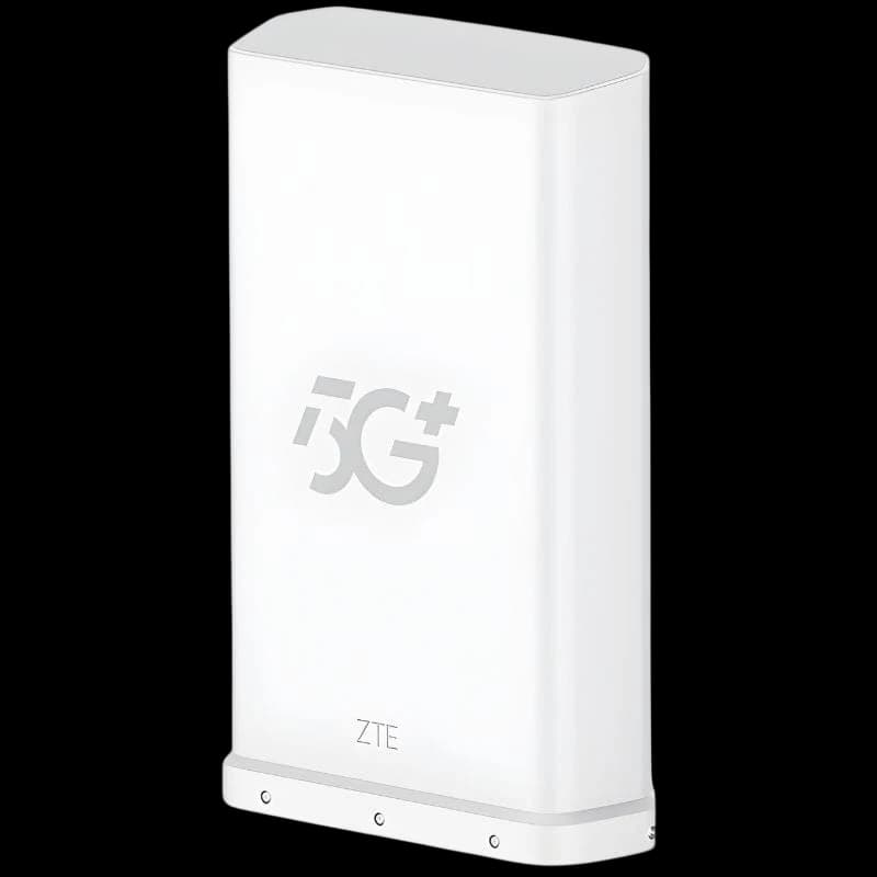 ZTE MC889A Pro ODU 5G – unidade branca retangular para exterior, acabamento liso, logotipo 5G+ em destaque, design robusto e minimalista para rede 5G