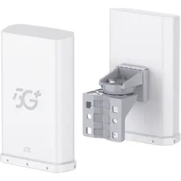 ZTE MC889A Pro ODU 5G router externo branco, corpo retangular compacto, logotipo 5G em relevo, suporte de montagem cinza ajustável para parede ou mastro