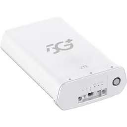 ZTE MC889A Pro ODU 5G – módulo externo branco, formato retangular, porta LAN e conector fibra protegidos, logotipo 5G+, design robusto para montagem externa