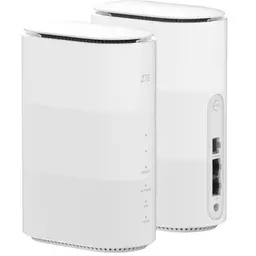 ZTE MC888B 5G LTE Router branco, design vertical. LEDs de status na frente, portas LAN, PHONE, WAN e botão WPS atrás. Acabamento minimalista.