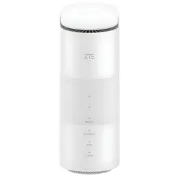ZTE MC888B 5G LTE Router branco em torre, design minimalista com LEDs frontais de status para sinal, rede, Wi‑Fi e energia, grelhas superiores de ventilação