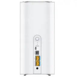 ZTE G5 Ultra 5G - Router em torre branca, painel traseiro com porta WAN, 2 portas LAN gigabit, porta telefônica, botão WPS e indicador LED de sinal Wi‑Fi