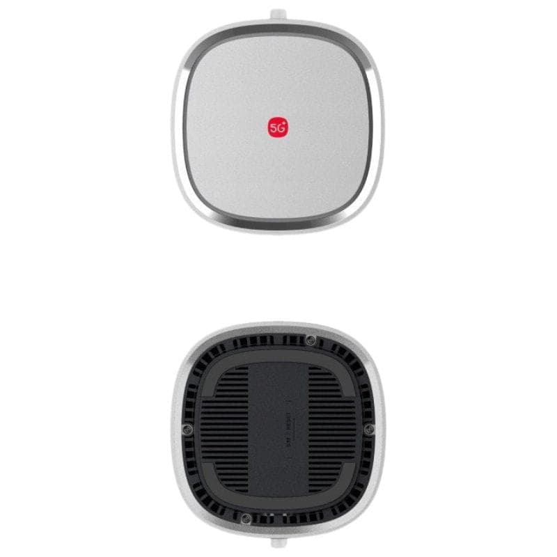 ZTE G5 Ultra 5G - Router quadrado cinza com bordas arredondadas, logo 5G vermelho no topo e base preta com grelhas de ventilação e portas técnicas