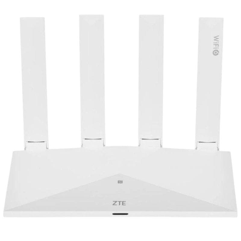 ZTE T3000 Wi‑Fi 6 IDU Router branco com quatro antenas externas verticais, design angular minimalista e indicador LED frontal