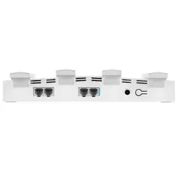 ZTE T3000 Wi‑Fi 6 IDU Router branco com 4 antenas, 3 portas Ethernet LAN, 1 porta WAN destacada em azul e conector de energia traseiro