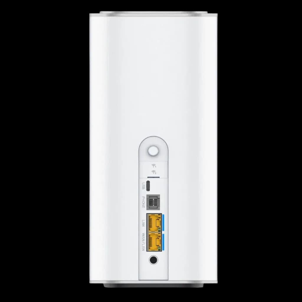Detalhe das portas LAN, RJ-11 e USB-C do router ZTE G50