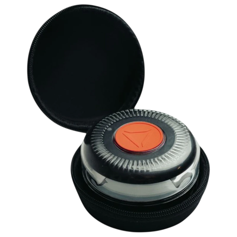 Baliza de emergencia Thulos TH-V16-2 con luz LED circular y botón central naranja, cuerpo negro y funda rígida con cremallera para transporte y protección - Ítem