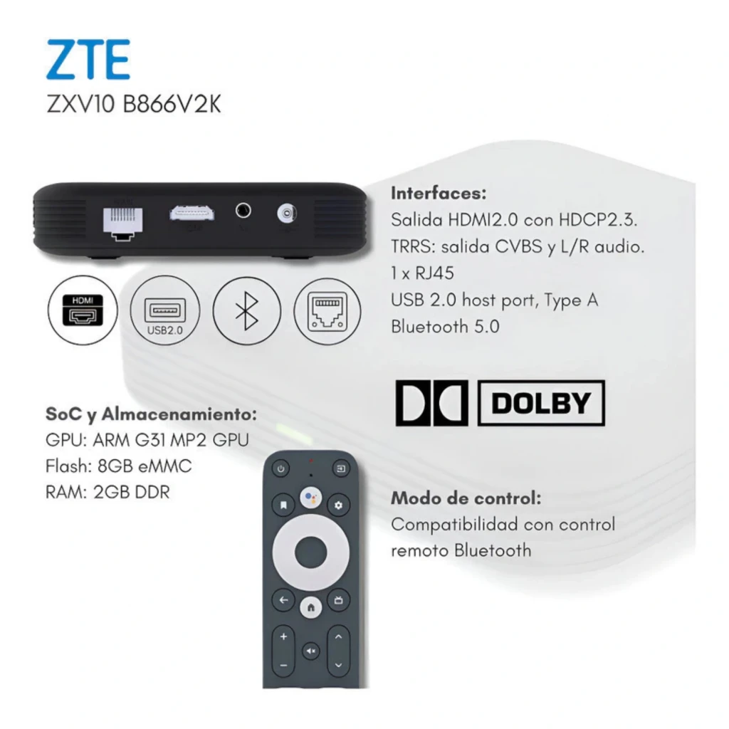ZTE ZXV10 B866V2K leitor multimédia 4K compacto em preto com comando remoto ergonômico, botões dedicados YouTube, Netflix e Google Play, suporte HDR10+ e - Item2