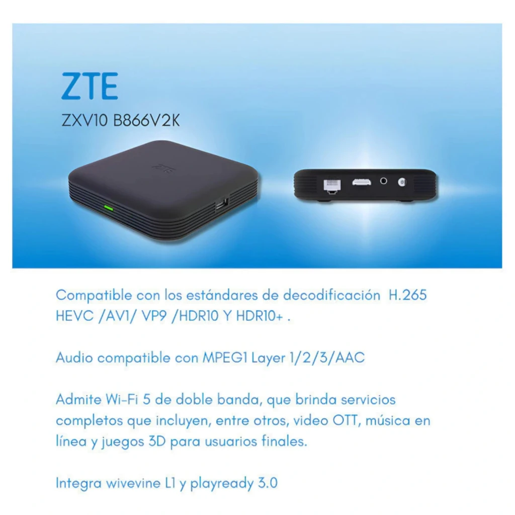 ZTE ZXV10 B866V2K leitor multimédia 4K compacto em preto com comando remoto ergonômico, botões dedicados YouTube, Netflix e Google Play, suporte HDR10+ e - Item4