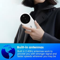 Roteador ZTE U10 WiFi 6 4G LTE portátil, corpo branco texturizado com visor preto circular e ícones de status, design compacto para uso móvel