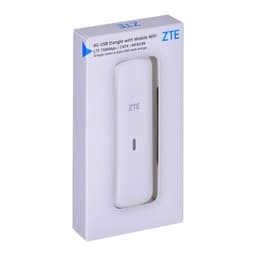 ZTE MF833N Modem USB 4G LTE em caixa branca, dongle compacto na cor branca com logotipo ZTE central e indicador LED único visível na frente