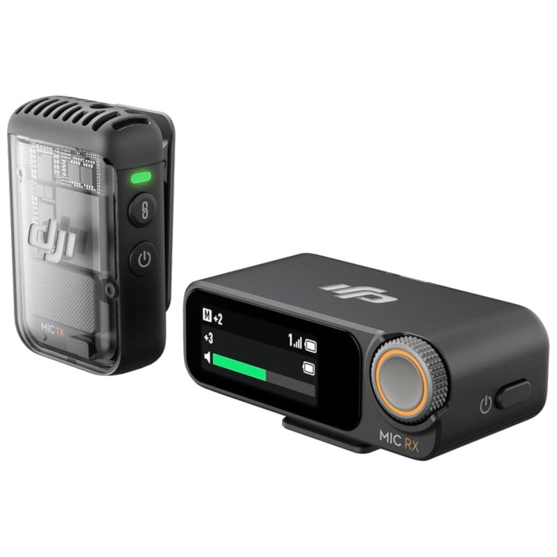 DJI Mic 2 1 TX + 1 RX microphone sans fil compact avec émetteur clip transparent, récepteur à écran OLED, molette dorée et indicateurs LED - Ítem