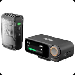 DJI Mic 2 1 TX + 1 RX microphone sans fil compact avec émetteur clip transparent, récepteur à écran OLED, molette dorée et indicateurs LED