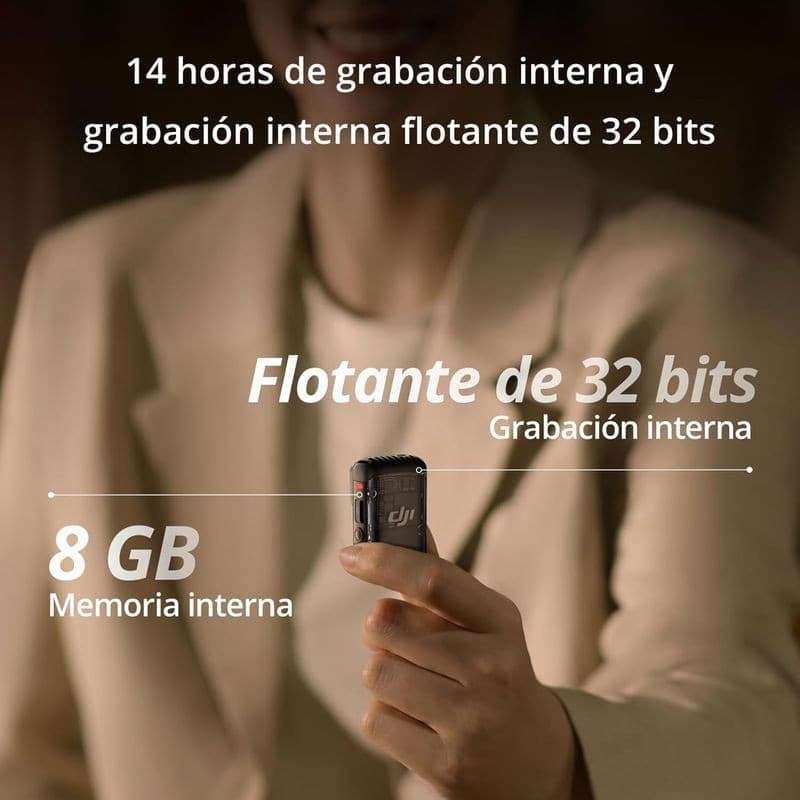 DJI Mic 2 1 TX + 1 RX micro sans fil compact, émetteur noir avec écran, 8 Go mémoire interne, enregistrement interne 14 h et audio flottant 32 bits