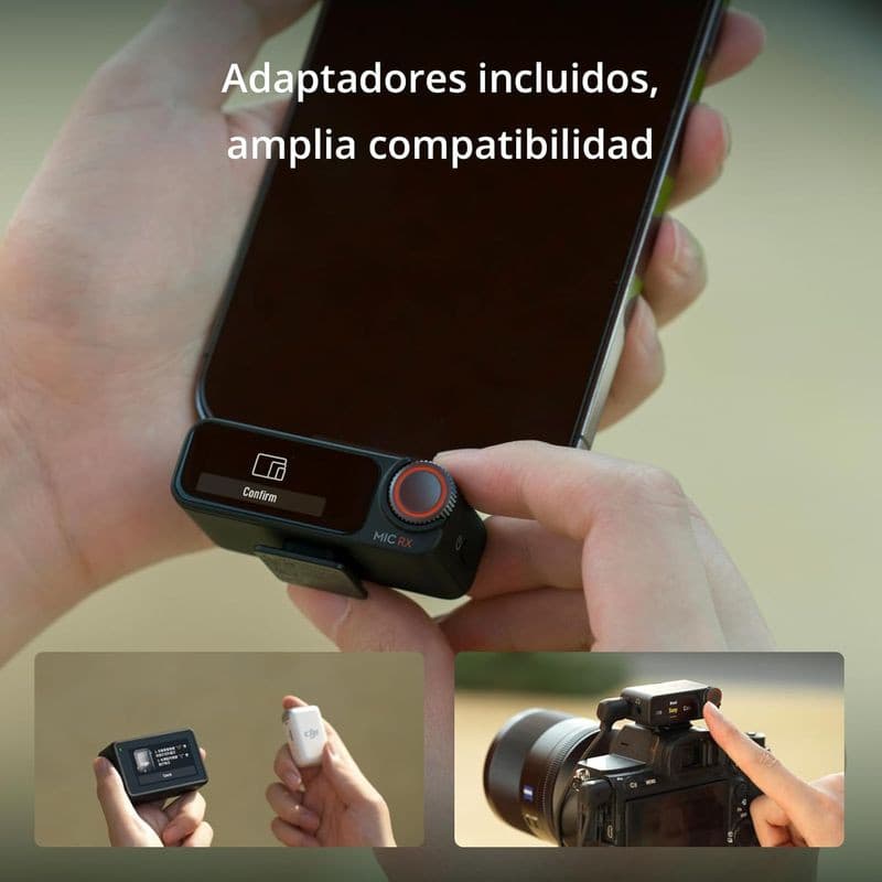 DJI Mic 2 1 TX + 1 RX – Récepteur compact monté sur smartphone, écran OLED, molette rouge, adaptateurs inclus, émetteur blanc, compatibilité caméra