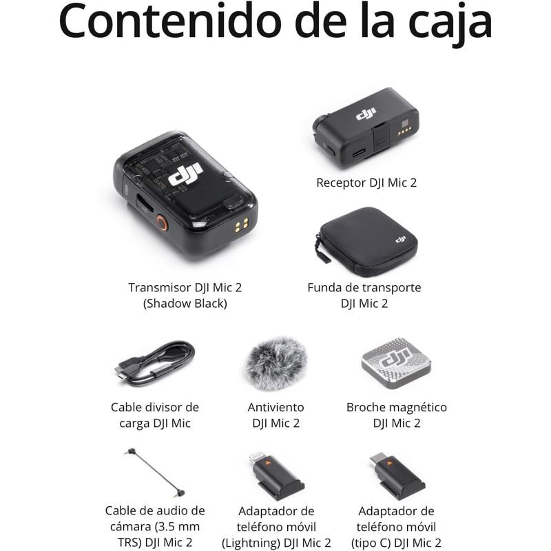 DJI Mic 2 1 TX + 1 RX microphone sans fil compact avec émetteur clip transparent, récepteur à écran OLED, molette dorée et indicateurs LED - Ítem7