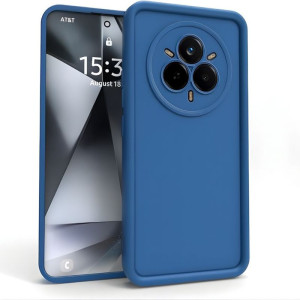 Funda Realme 14 Pro+ Square Liquid Premium Bleu avec coque matte lisse, bords carrés antichocs et grand anneau circulaire pour triple caméra