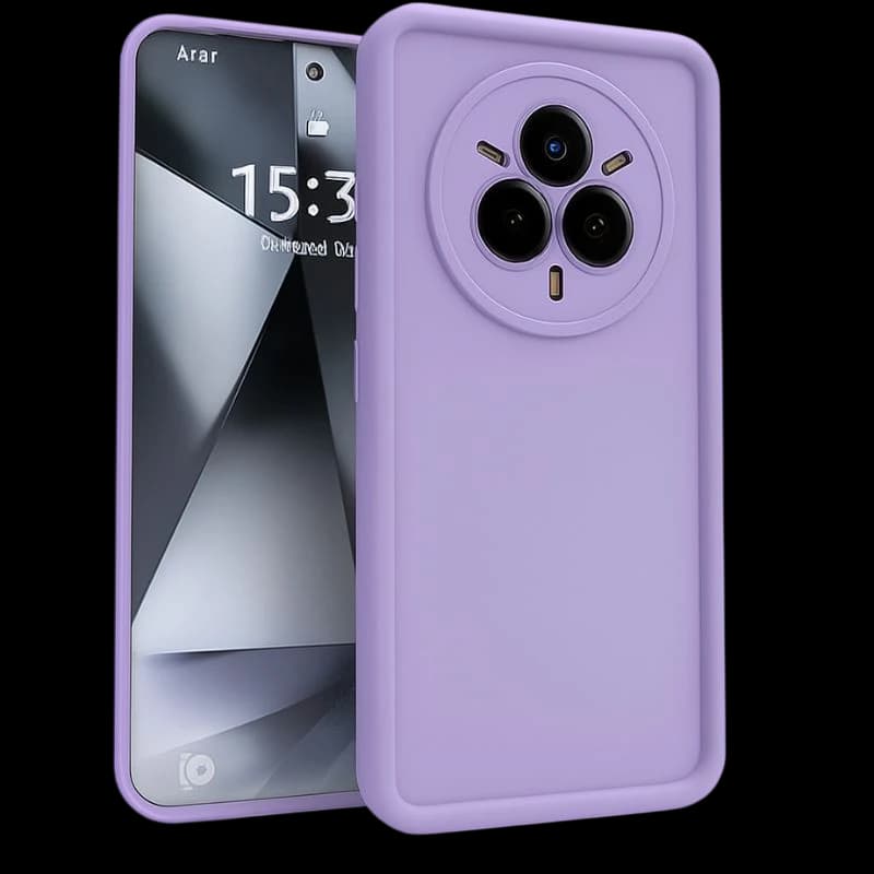 Funda Realme 14 Pro+ Square Liquid Premium Lavanda: capa preta matte, bordas quadradas reforçadas, recorte circular grande para câmera, proteção antichoque
