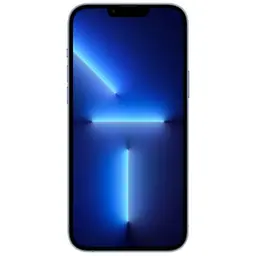 iPhone 13 Pro Max 128 GB Azul Alpino recondicionado Premium com tela grande sem bordas, notch superior e display OLED com brilho azul iluminado