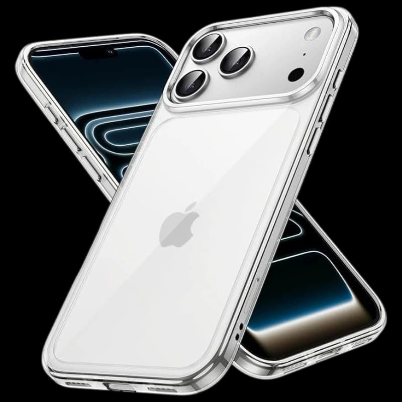 Coque antichoc Premium pour iPhone 17 Pro en acrylique transparent anti jaunissement, bords renforcés, protection caméra surélevée, design fin et clair