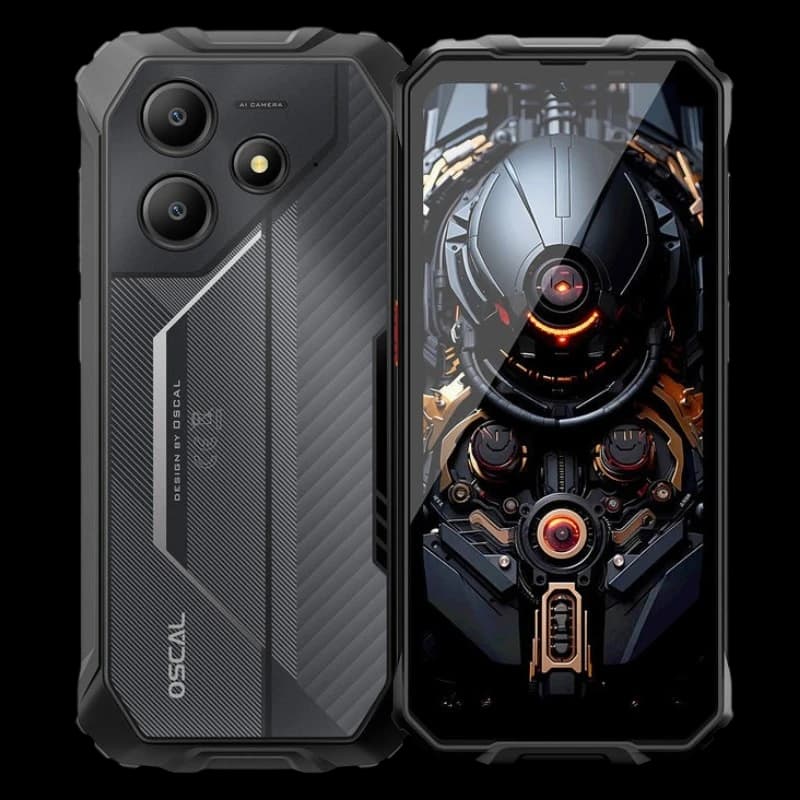 Oscal Marine 2 8Go/128Go Noir Rugged – tablette robuste noire, coque antichoc texturée, double capteur arrière, grand écran bord à bord lumineux