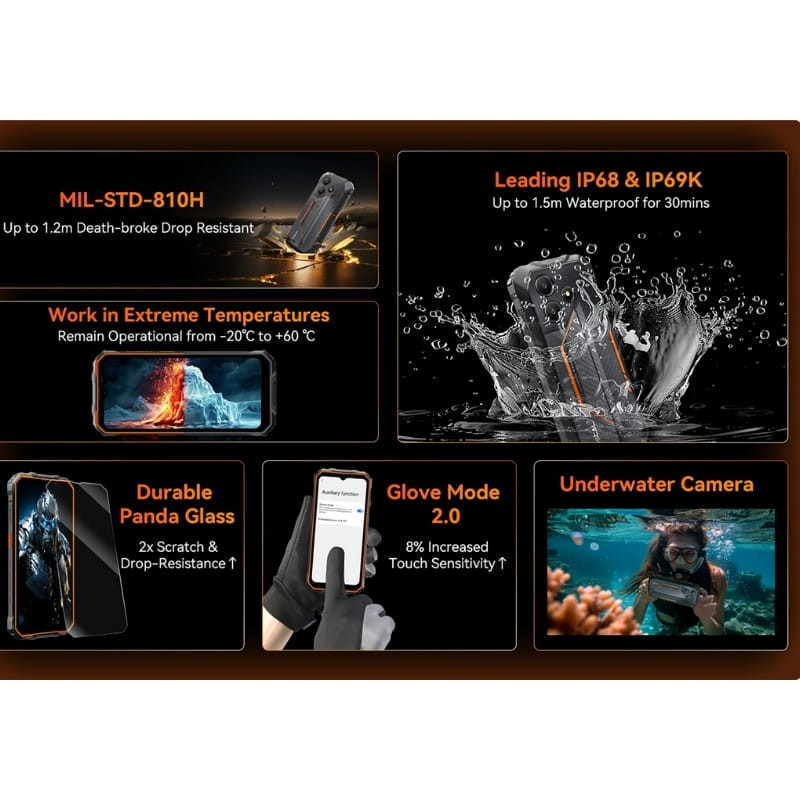 Oscal Marine 2 8Go/128Go Noir Rugged – tablette robuste noire, coque antichoc texturée, double capteur arrière, grand écran bord à bord lumineux - Ítem6