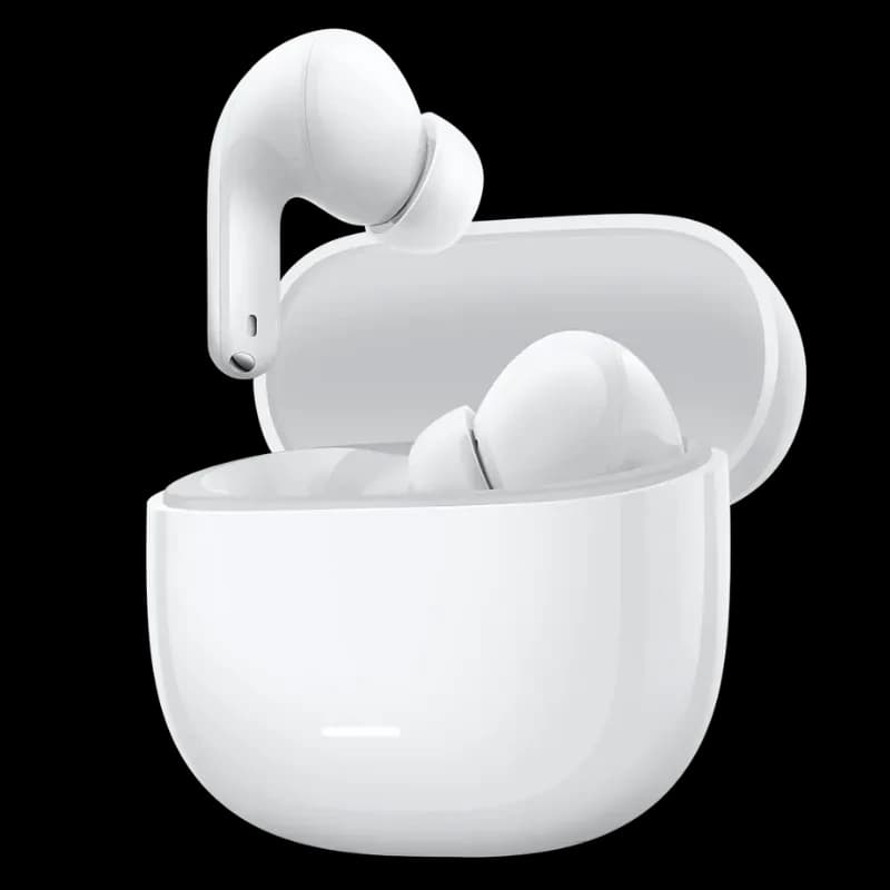 Xiaomi Redmi Buds 8 Lite Blanco con estuche de carga brillante, auriculares intrauditivos compactos, diseño curvo minimalista y LED frontal indicador